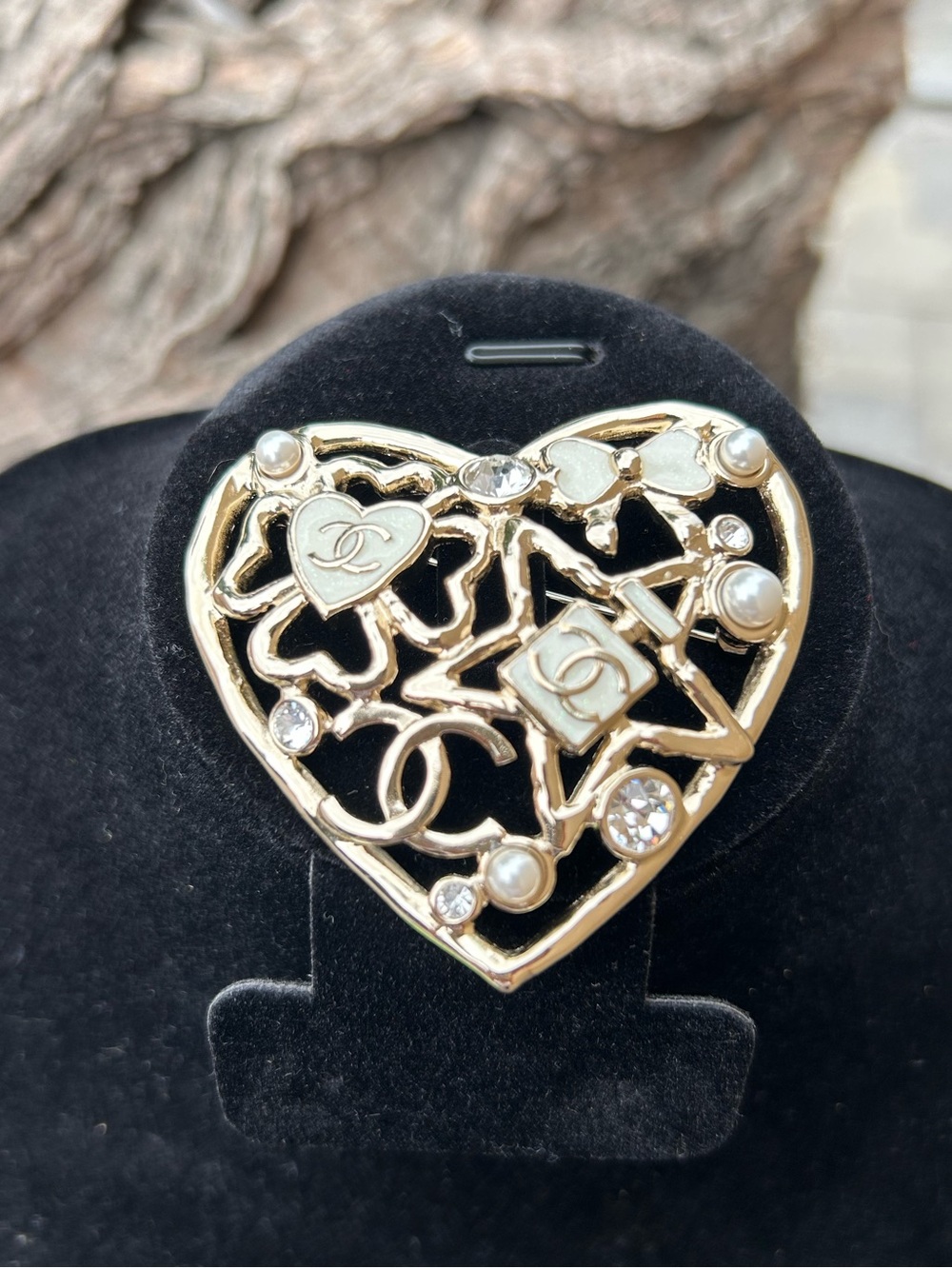 Chanel Heart Brooch with Pearls and Crystals